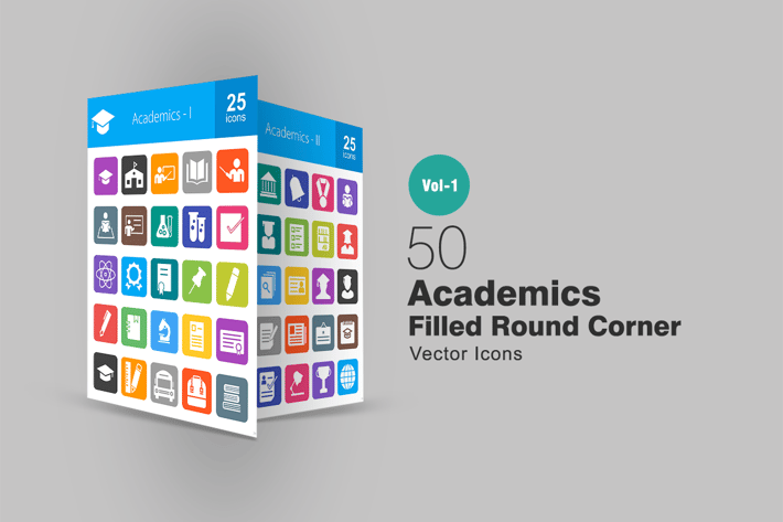 50 Academics Filled Round Corner Icons