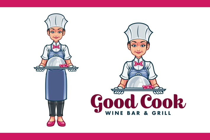 Cartoon Female Chef Serving Food Mascot Logo