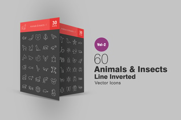 60 Animals & Insects Line Inverted Icons
