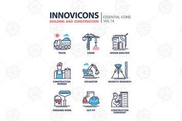 Building and construction line design icons