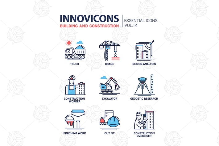 Building and construction line design icons
