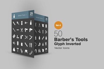 50 Barber’s Tools Glyph Inverted Icons
