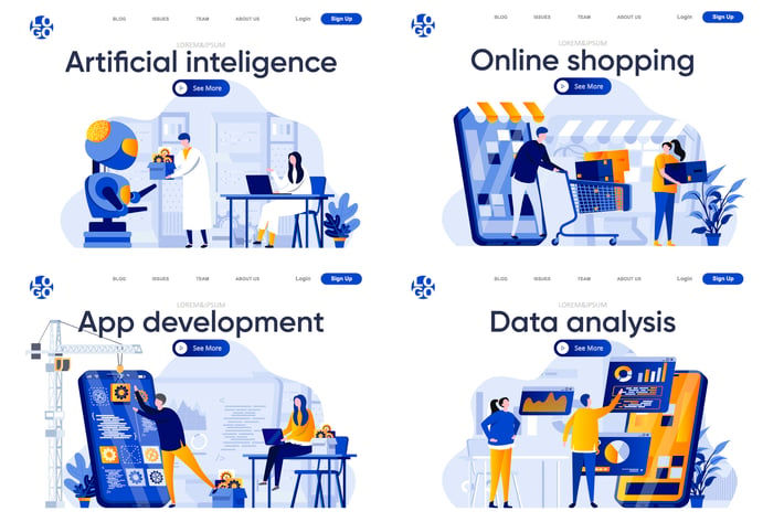 Collection Web Page Flat Concept with People