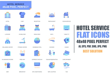 Simple Set Hotel Services Flat Icons