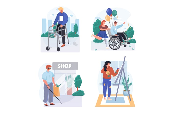 Disabled People Concept Scenes Set