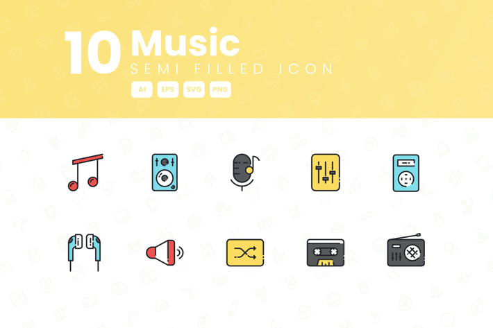 10 Music Semi Filled Icon Collection