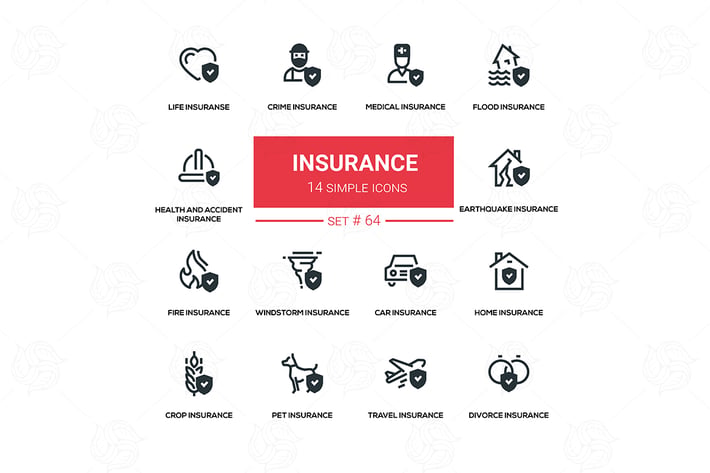 Insurance concept - vector set of icons