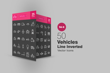 50 Vehicles Line Inverted Icons
