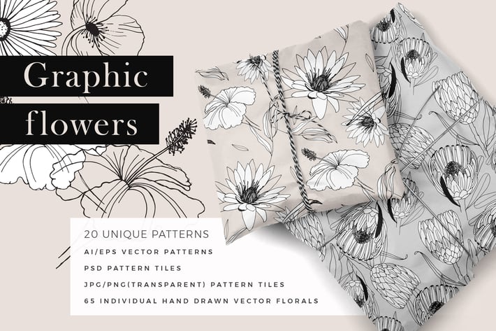 Graphic Flowers Patterns & Elements