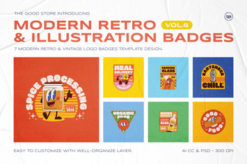 Modern Retro Illustration Logo Badges Set Vol.6