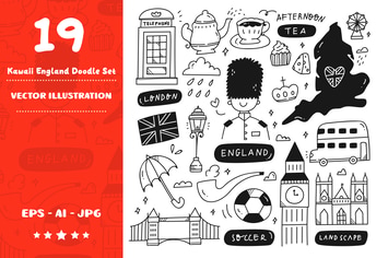 Kawaii England Doodle Set