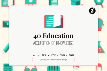 40 Education elements in flat and solid design