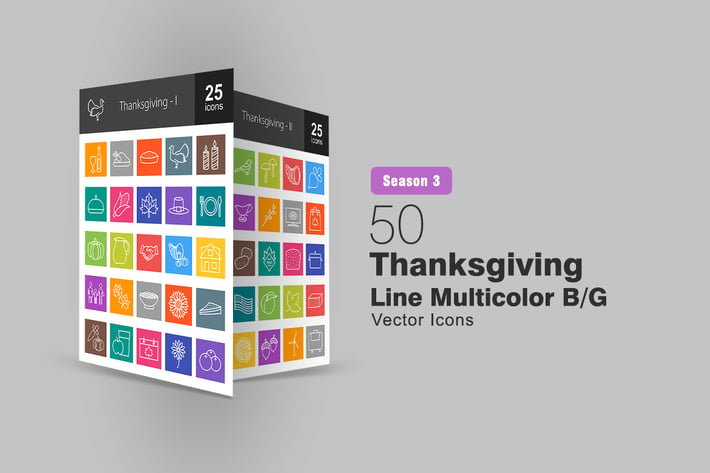50 Thanksgiving Line Multicolor B/G Icons