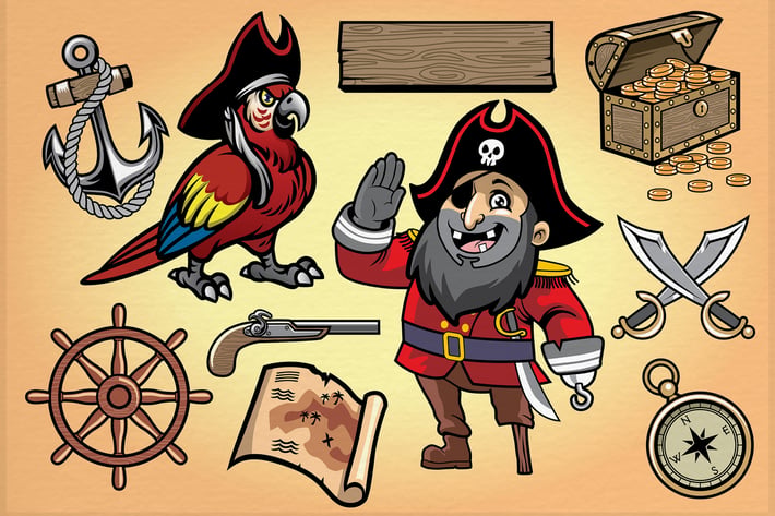 set cartoon object of pirate