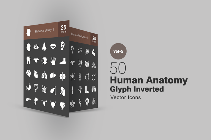50 Human Anatomy Glyph Inverted Icons