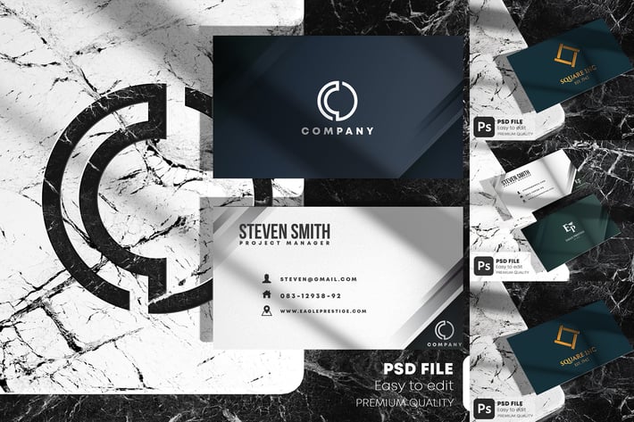 Business Card on Marble Stone Mockup Set
