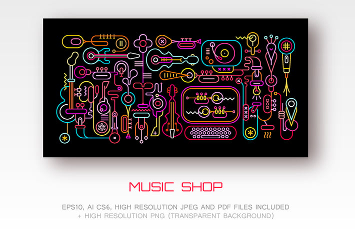 Music Shop neon colors vector illustration