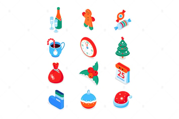 Merry Christmas,  Happy New Year - isometric icons