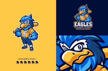 Eagle Basebal Cartoon Mascot Character Logo