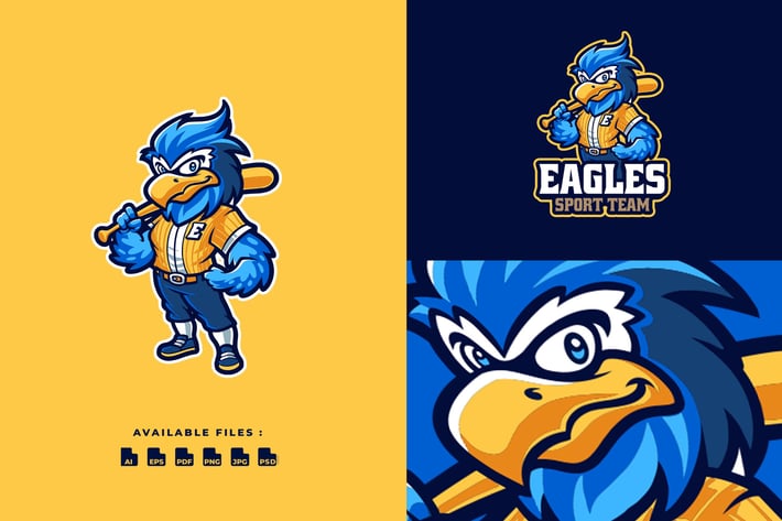 Eagle Basebal Cartoon Mascot Character Logo