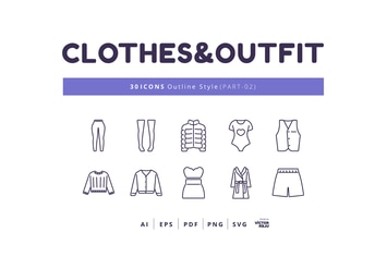 30 Icons Clothes&Outfit Part-02 Outline Style