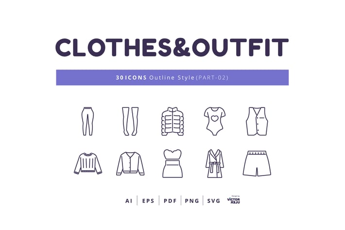 30 Icons Clothes&Outfit Part-02 Outline Style