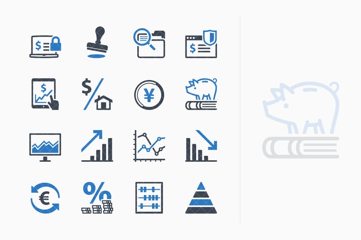 Blue Personal & Business Finance Icons - Set 3