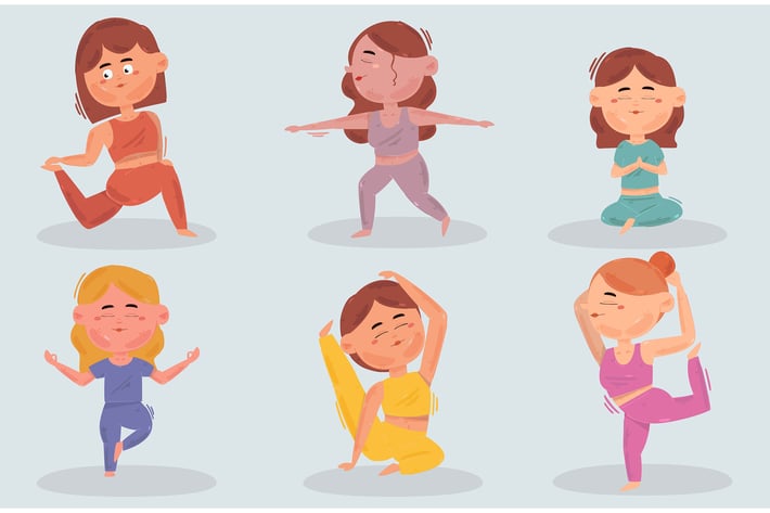 People Doing Yoga Set Illustration