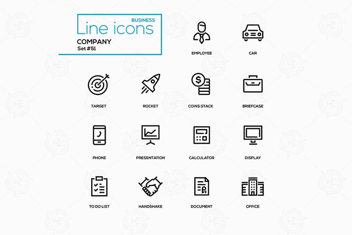 Business concept, company - line design icons set
