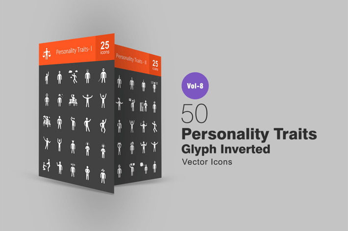 50 Personality Traits Glyph Inverted Icons