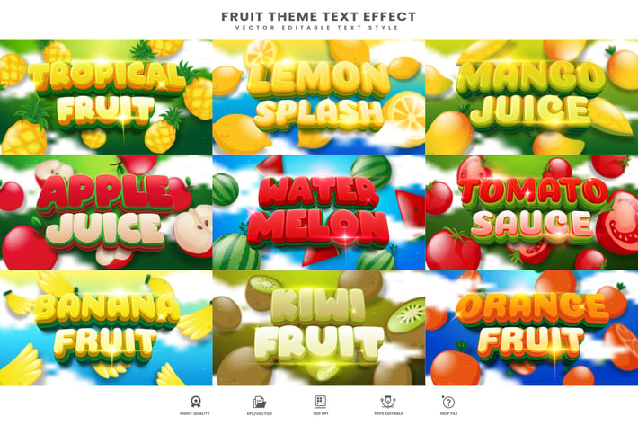 9 Pack Tropical Fruit Theme, Editable Text Effect
