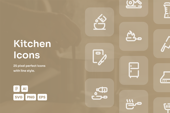 Kitchenware Dashed Line Icons