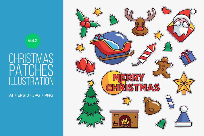Cute Merry Christmas Patches Vector Vol.2