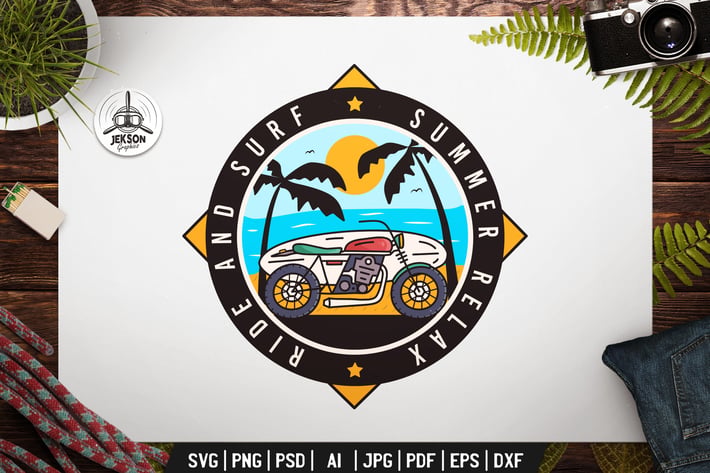 Summer Surf Label. Summer Motorcycle Badge Design