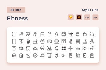 48 Workout Line Style Icon Pack