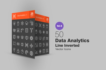 50 Data Analytics Line Inverted Icons