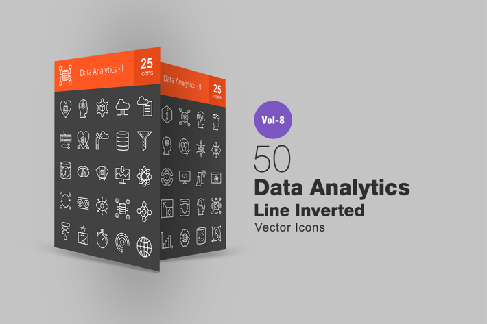 50 Data Analytics Line Inverted Icons