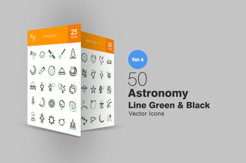 50 Astronomy Line Green & Black Icons