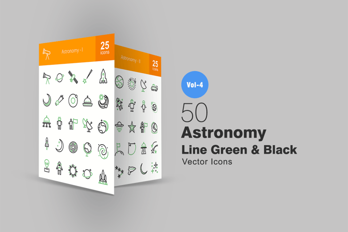 50 Astronomy Line Green & Black Icons