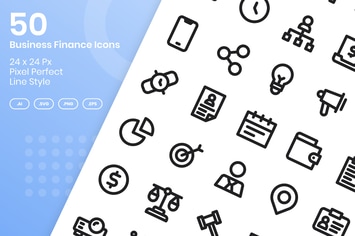 50 Business Finance Icons Set - Line