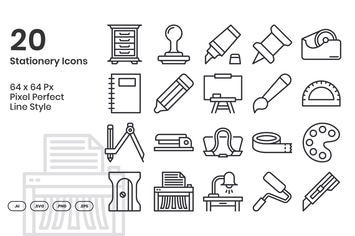 20 Stationery Icons Set - Line