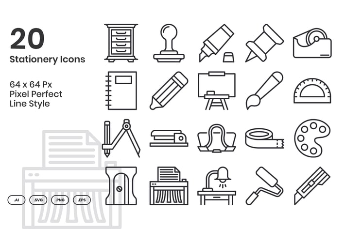 20 Stationery Icons Set - Line