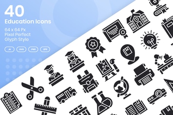 40 Education Icons Set - Glyph