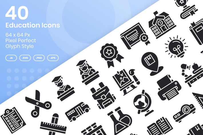 40 Education Icons Set - Glyph