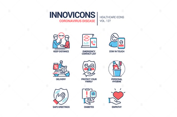 Coronavirus disease - line design style icons set