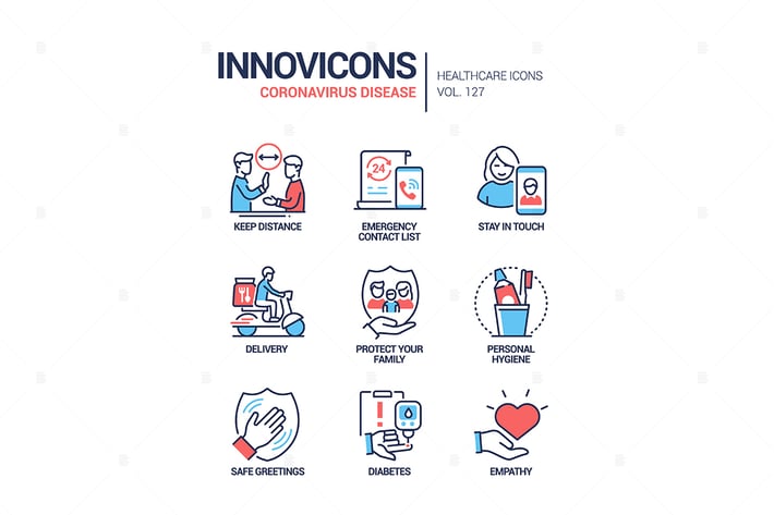 Coronavirus disease - line design style icons set