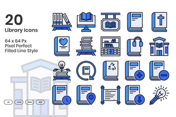 20 Library Icons Set - Filled Line