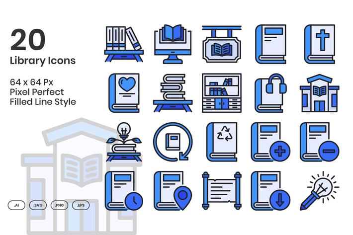 20 Library Icons Set - Filled Line