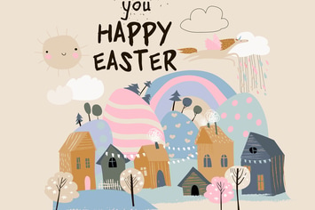 Vector card with little town celebrating Easter