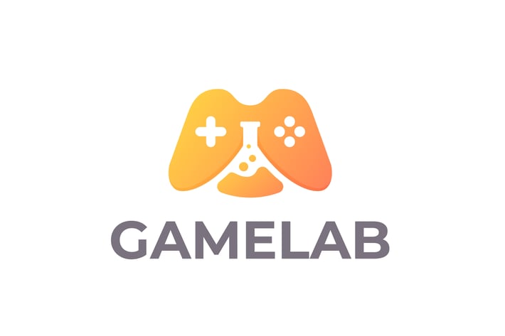 Gaming Joystick and Lab Flask Negative Space Logo